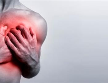 Hombre sujetando su pecho. Taquicardia, ritmo cardiaco acelerado